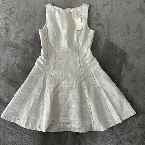 NWT Erin Fetherston Tillie Fit & Flare Metallic White Silver Cocktail Dress 8